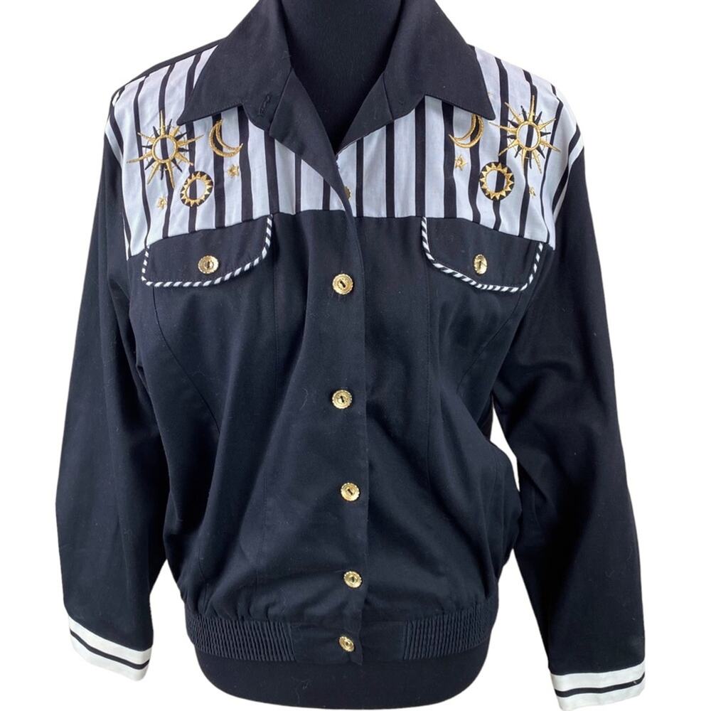 Vintage Peter Popovitch Womens Celestial Nautical Embroidered Blouse
